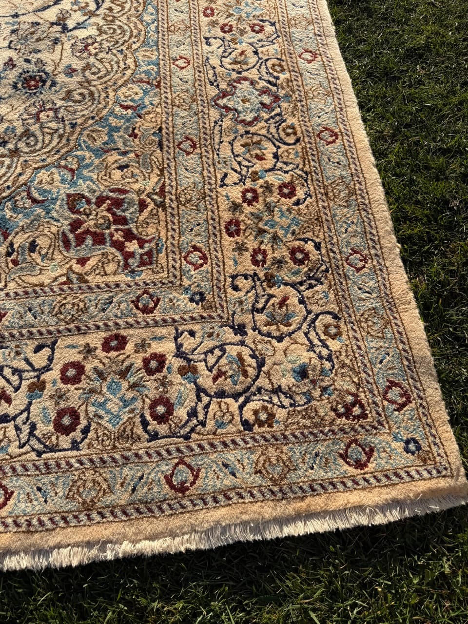 Persian rug Nain, ivory, wool silk, Iran, 1990s. - 184055