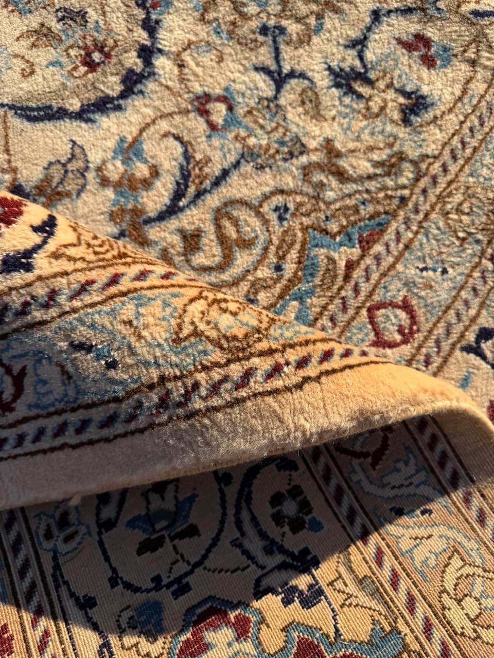 Persian rug Nain, ivory, wool silk, Iran, 1990s. - 184057