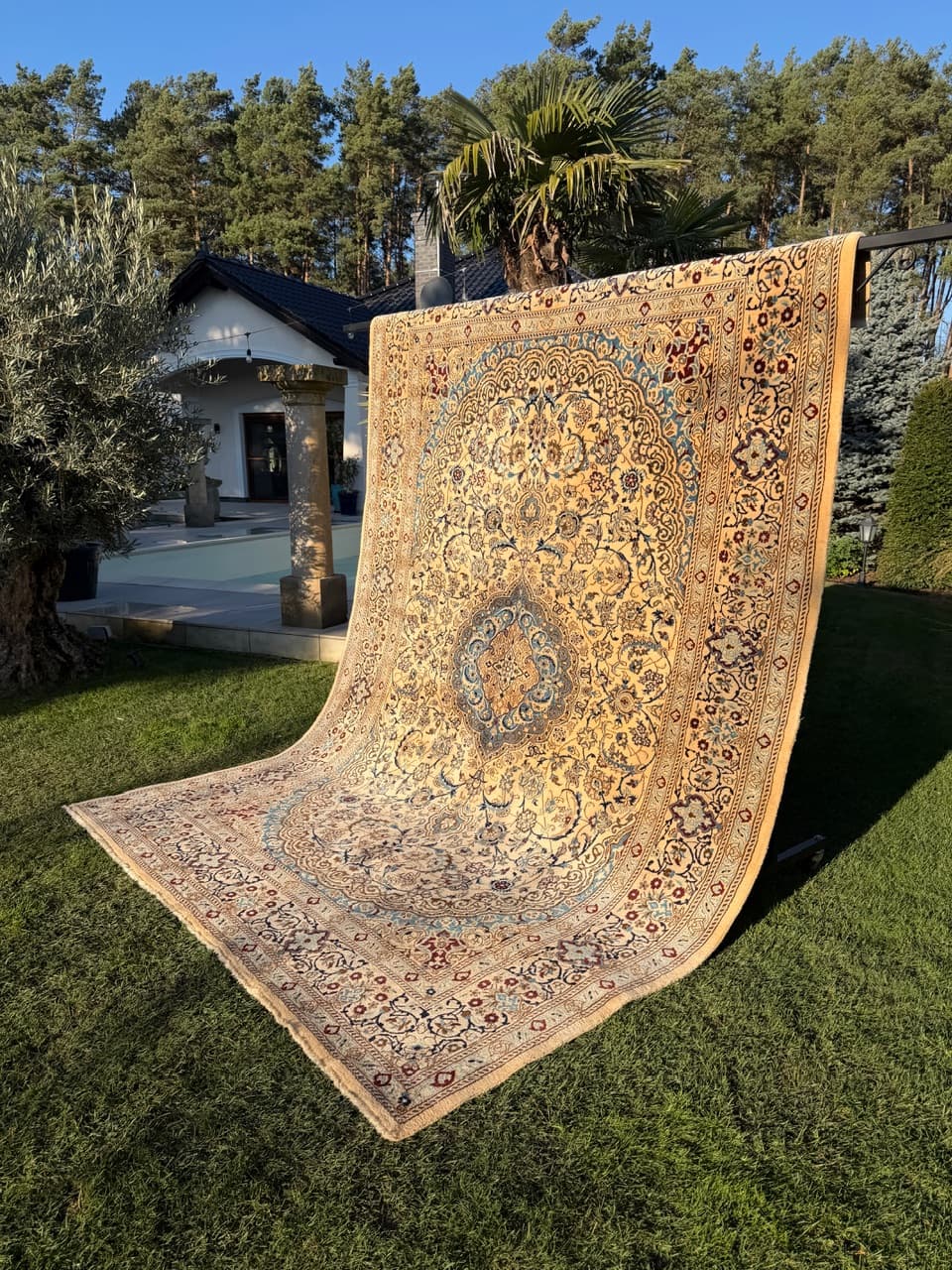 Persian rug Nain, ivory, wool silk, Iran, 1990s. - 184059