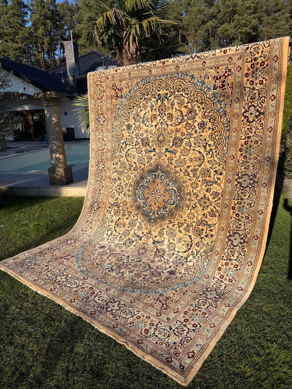 Persian rug Nain, ivory, wool silk, Iran, 1990s. - 184046