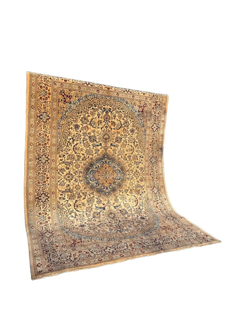 Persian rug Nain, ivory, wool silk, Iran, 1990s.