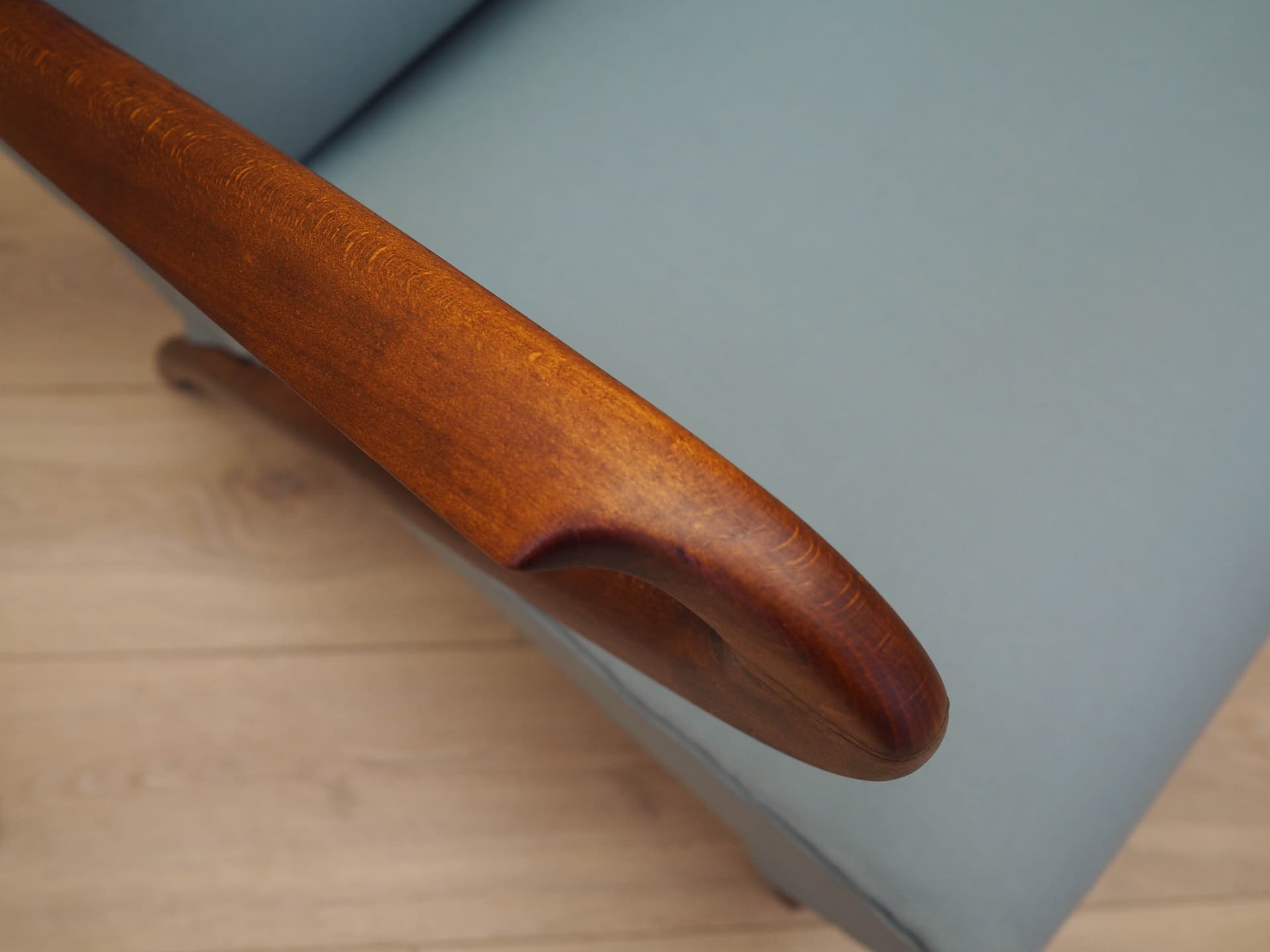 Sofa, turquoise fabric, beech, Italy, 1970s. - 184113