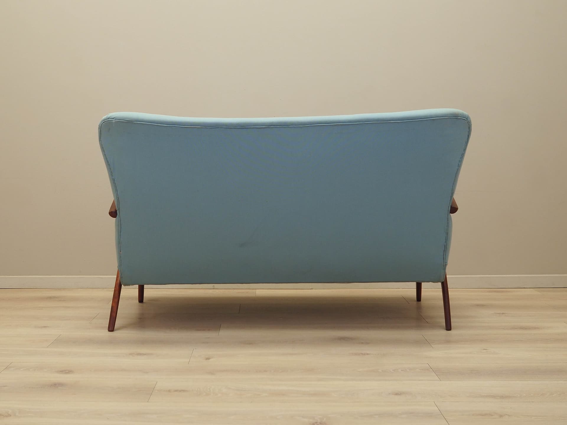 Sofa, turquoise fabric, beech, Italy, 1970s. - 184110