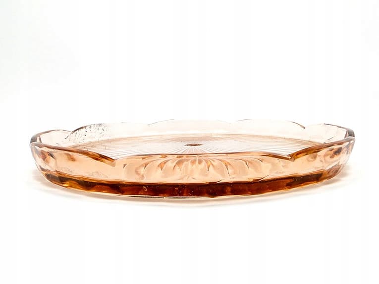 Talerz do patery Art déco, różowy, szkło, Hortensja, Polska, lata 30. - 184835