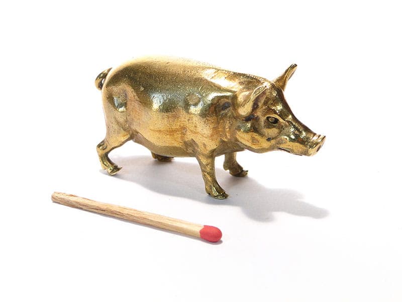 Figurka świnki, Art Nouveau, złoty, brąz, Austria, początek XX w. - 184877