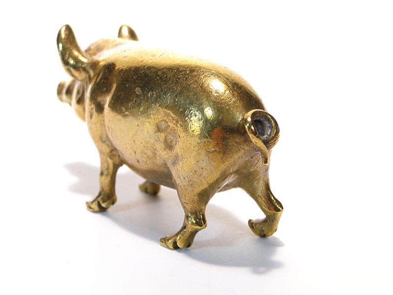 Figurka świnki, Art Nouveau, złoty, brąz, Austria, początek XX w. - 184875