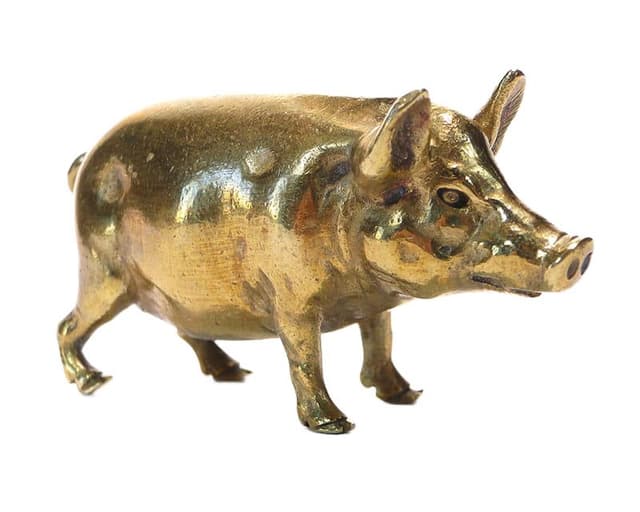 Figurka świnki, Art Nouveau, złoty, brąz, Austria, początek XX w. - WYMIARY