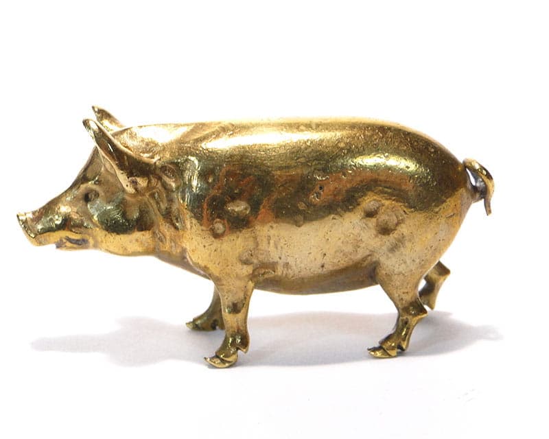 Figurka świnki, Art Nouveau, złoty, brąz, Austria, początek XX w. - 184880