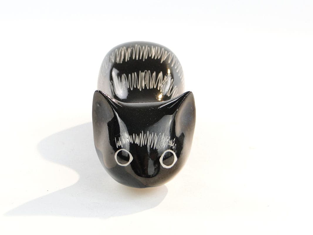 Figurka Kot przyczajony, czarny porcelit, Ćmielów, Polska, lata 60. - 184923