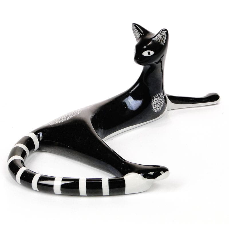 Figura Leżący kot, porcelana multikolor, proj. M. Naruszewicz, Polska, lata 50.