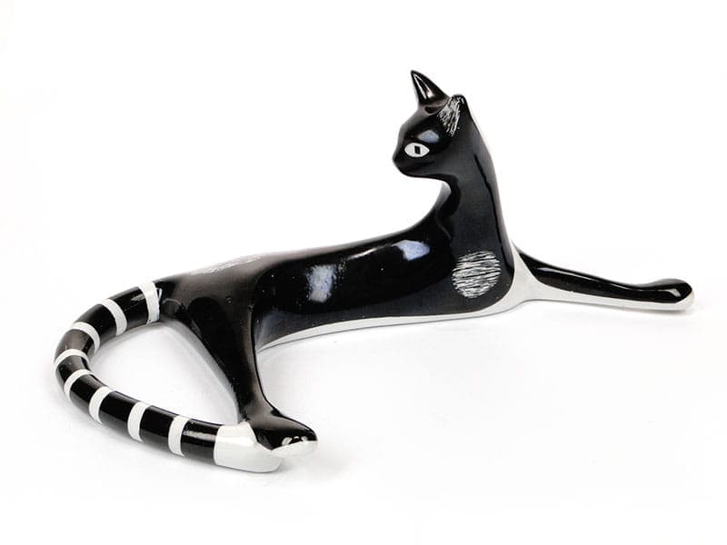 Figura Leżący kot, porcelana multikolor, proj. M. Naruszewicz, Polska, lata 50. - 184929