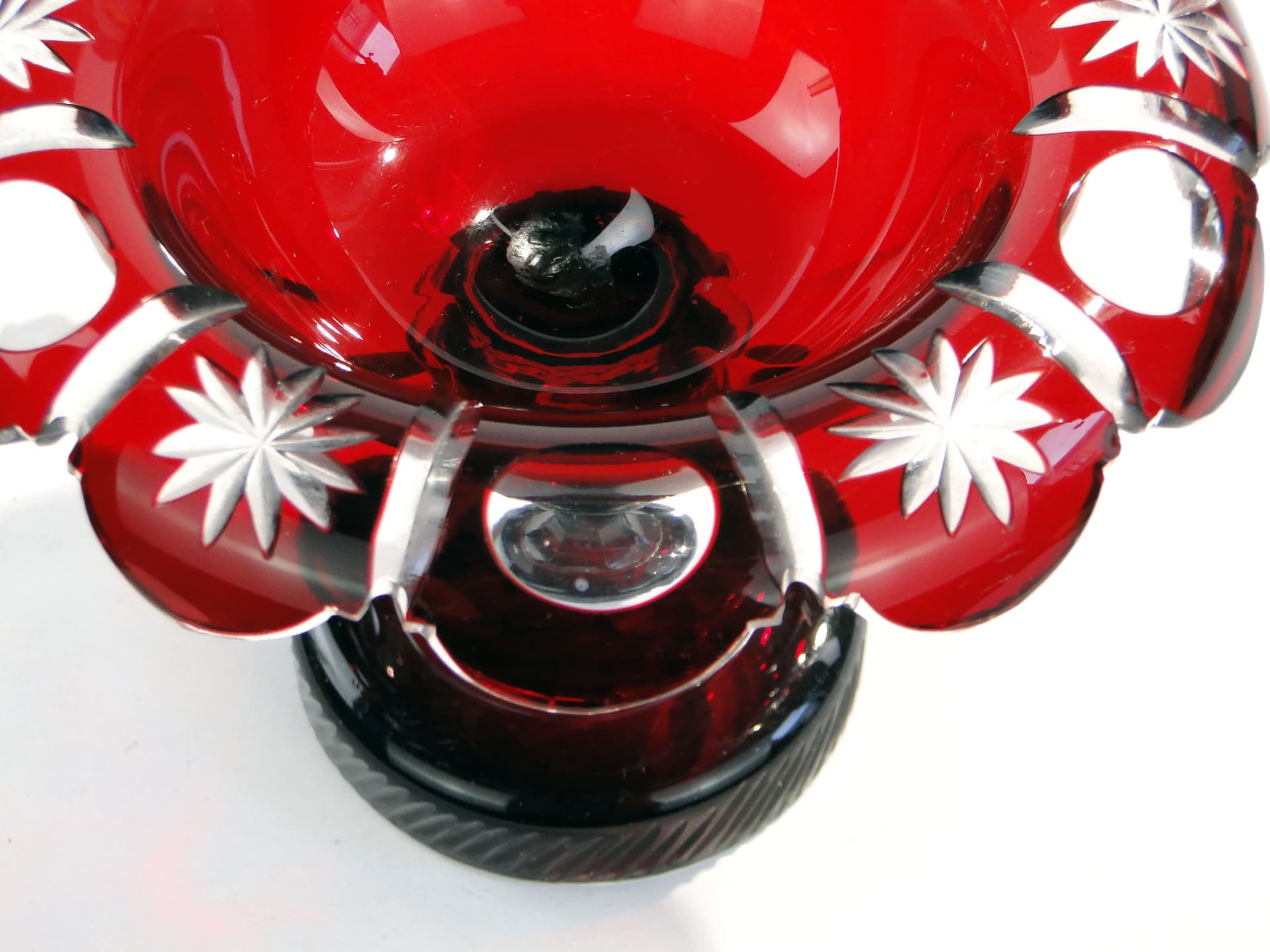 Patera szklana art déco, rubinowa, szkło, Polska, lata 40. - 184955