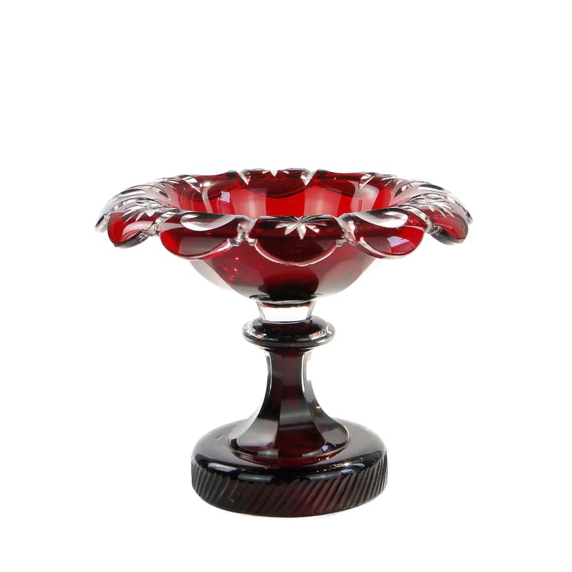 Patera szklana art déco, rubinowa, szkło, Polska, lata 40.