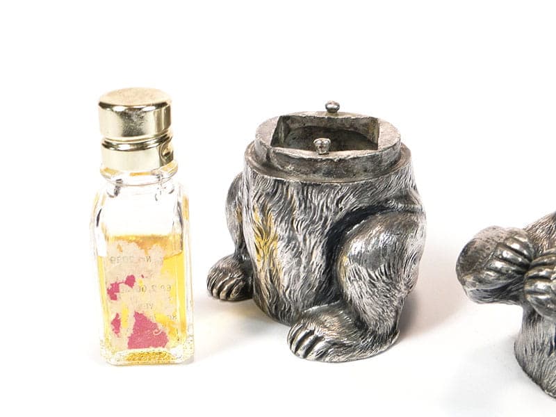 Secesyjny flakon na perfumy z niedźwiedziem, WMF, Niemcy, ok.1900 - 184969