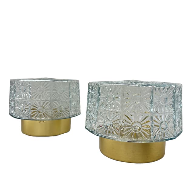 Pair of wall lights, transparent glass, gilded aluminium, Germany, 1980s. - DIMENSION