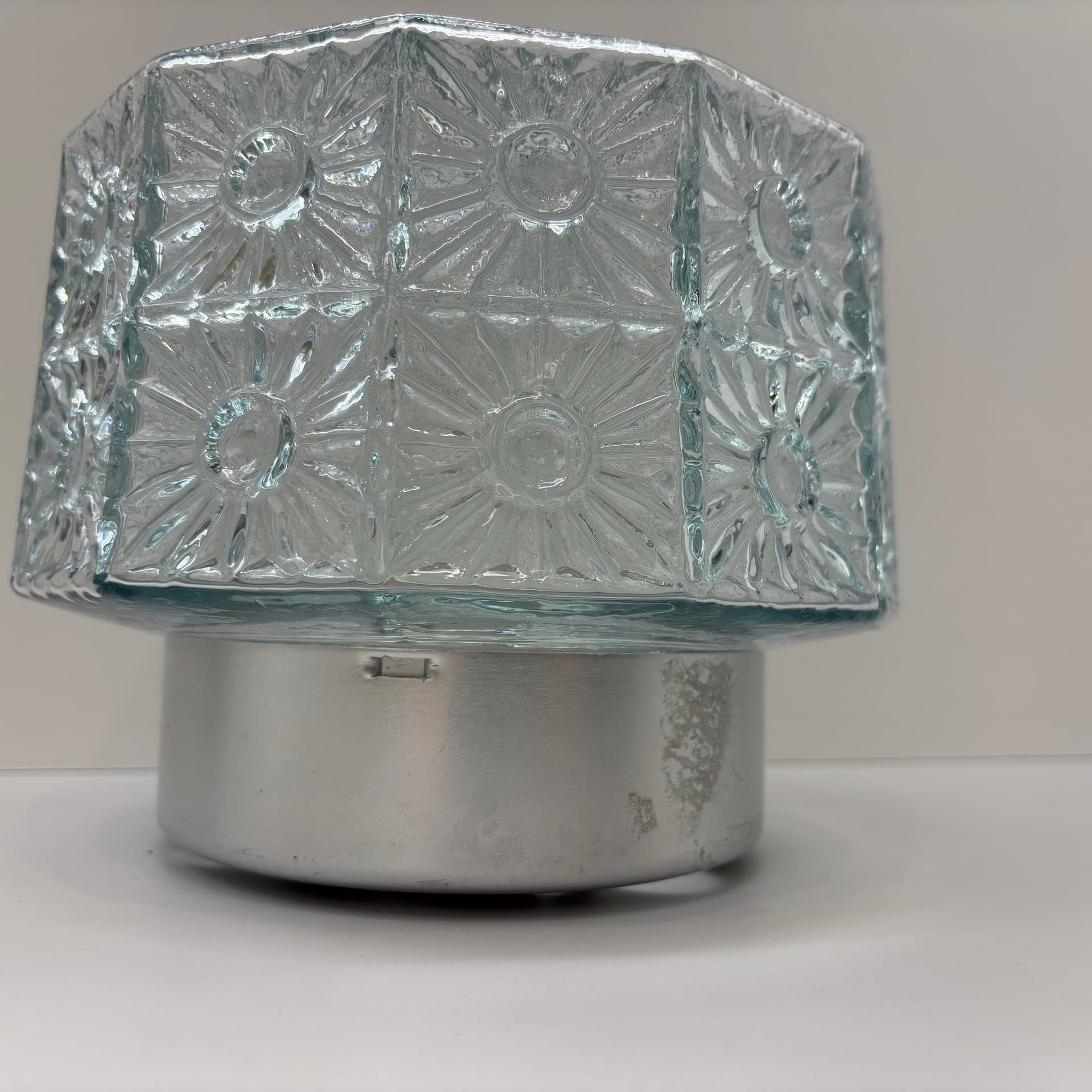 Plafon, turkusowe szkło, aluminium szczotkowane, Niemcy, lata 80. - 185114