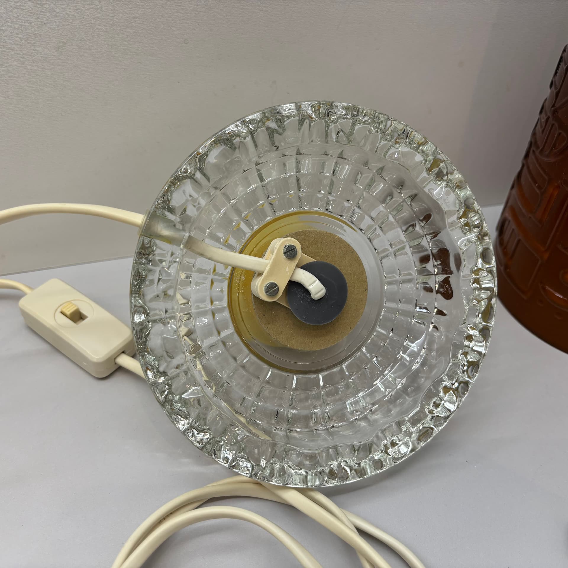 Lampa stołowa, space age, pomarańczowy, szkło, Niemcy, lata 70. - 185218