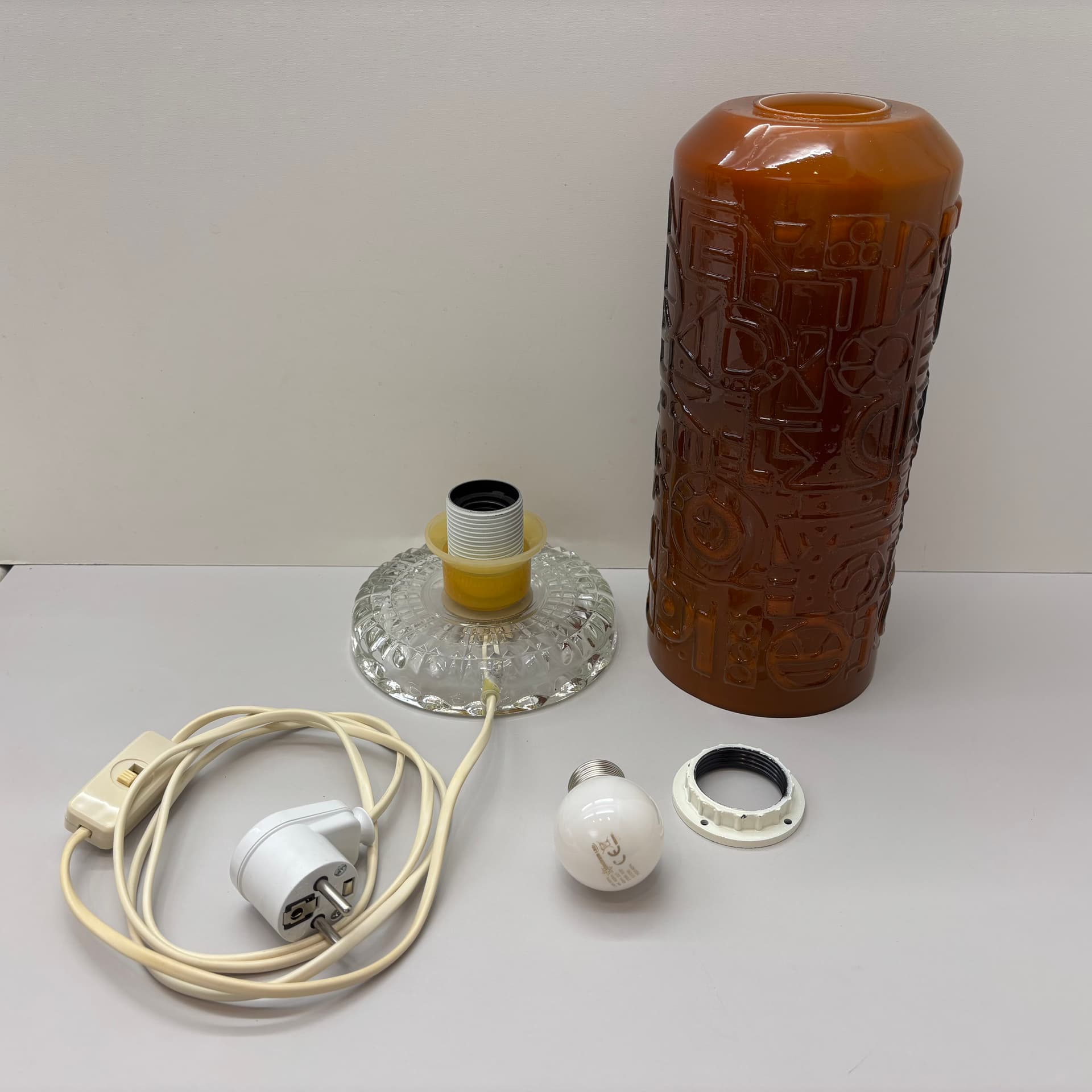 Lampa stołowa, space age, pomarańczowy, szkło, Niemcy, lata 70. - 185217