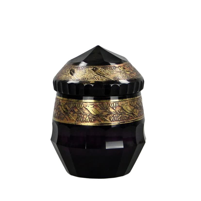 Bomboniera art déco, fiolet szkło kryształowe, proj. J. Hoffmann, Czechy, lata 20.