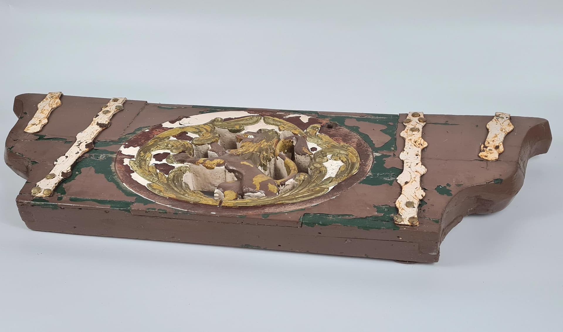 Antyczny drewniany naczółek z lwem – XVIII/XIX w. | element architektury wnętrz, 107 cm - 185288