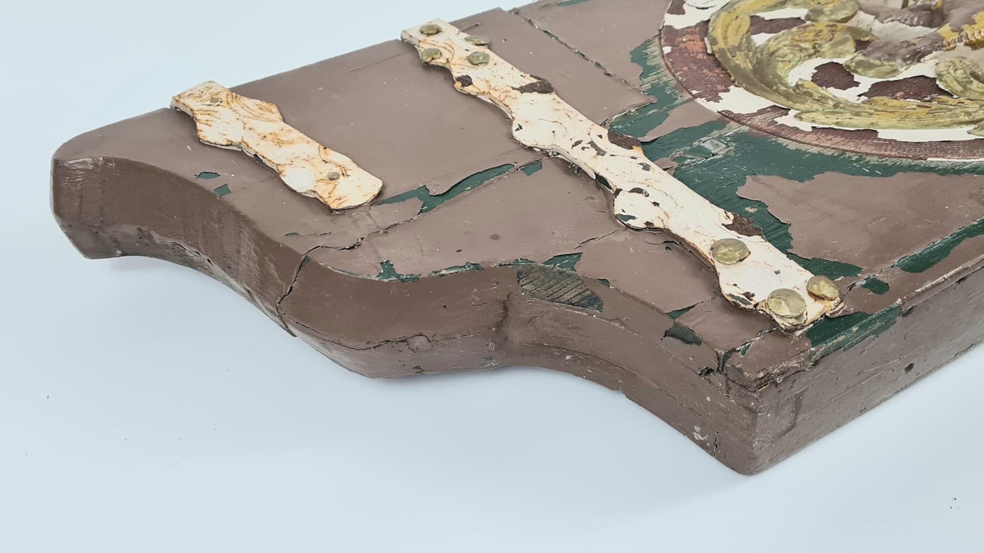 Antyczny drewniany naczółek z lwem – XVIII/XIX w. | element architektury wnętrz, 107 cm - 185287