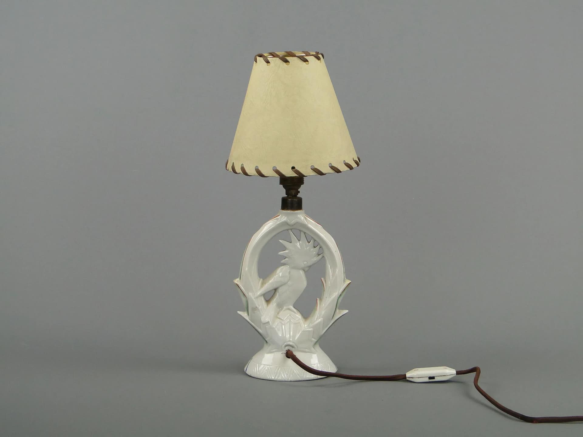 Lampa stołowa Art Deco, kość słoniowa, porcelana, Niemcy, lata 20. - 12857