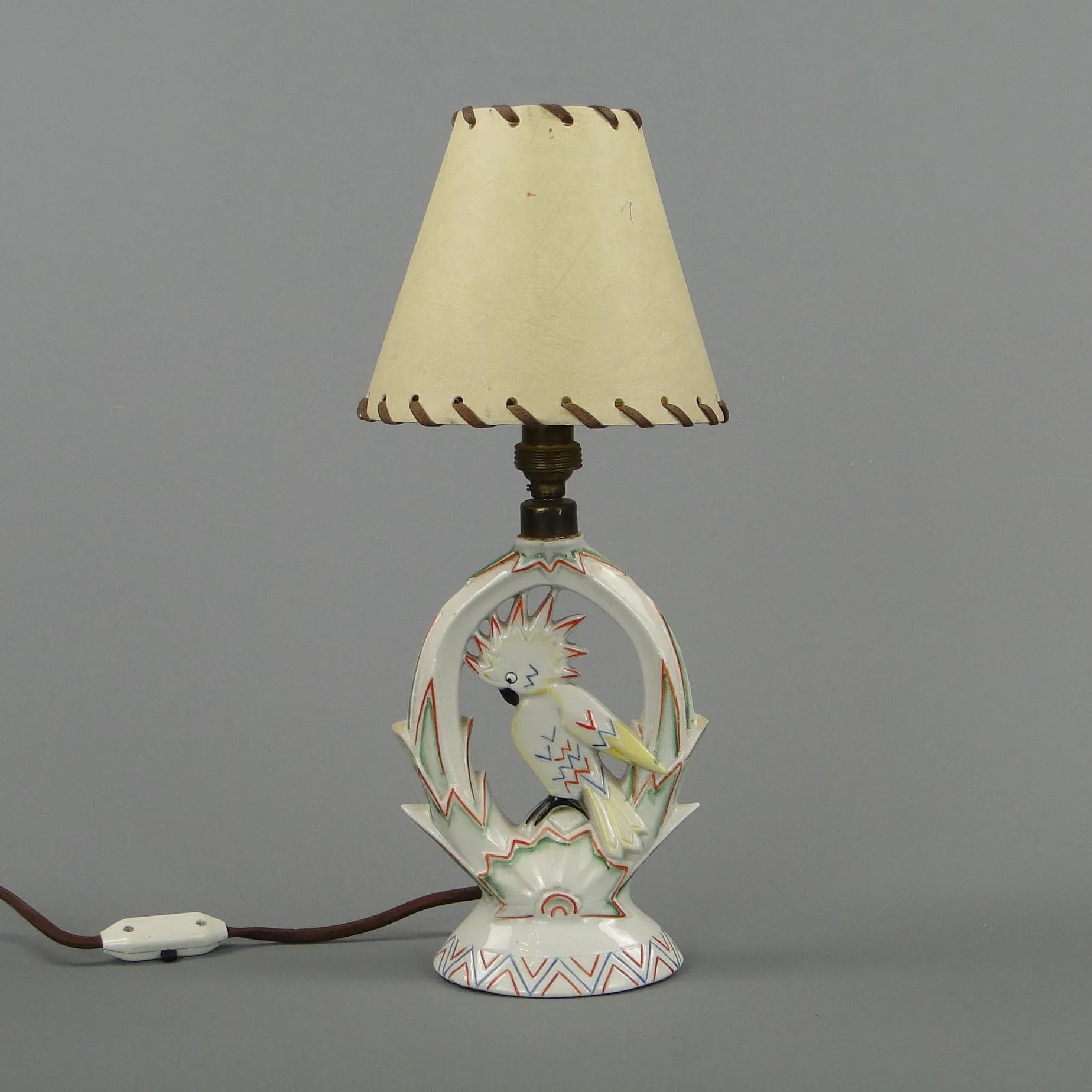 Lampa stołowa Art Deco, kość słoniowa, porcelana, Niemcy, lata 20. - 12856