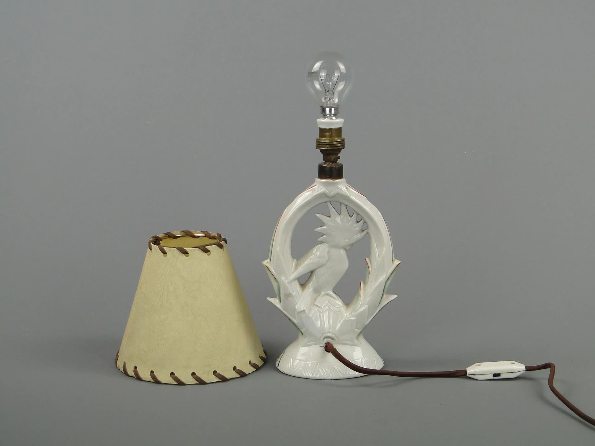 Lampa stołowa Art Deco, kość słoniowa, porcelana, Niemcy, lata 20. - 12858