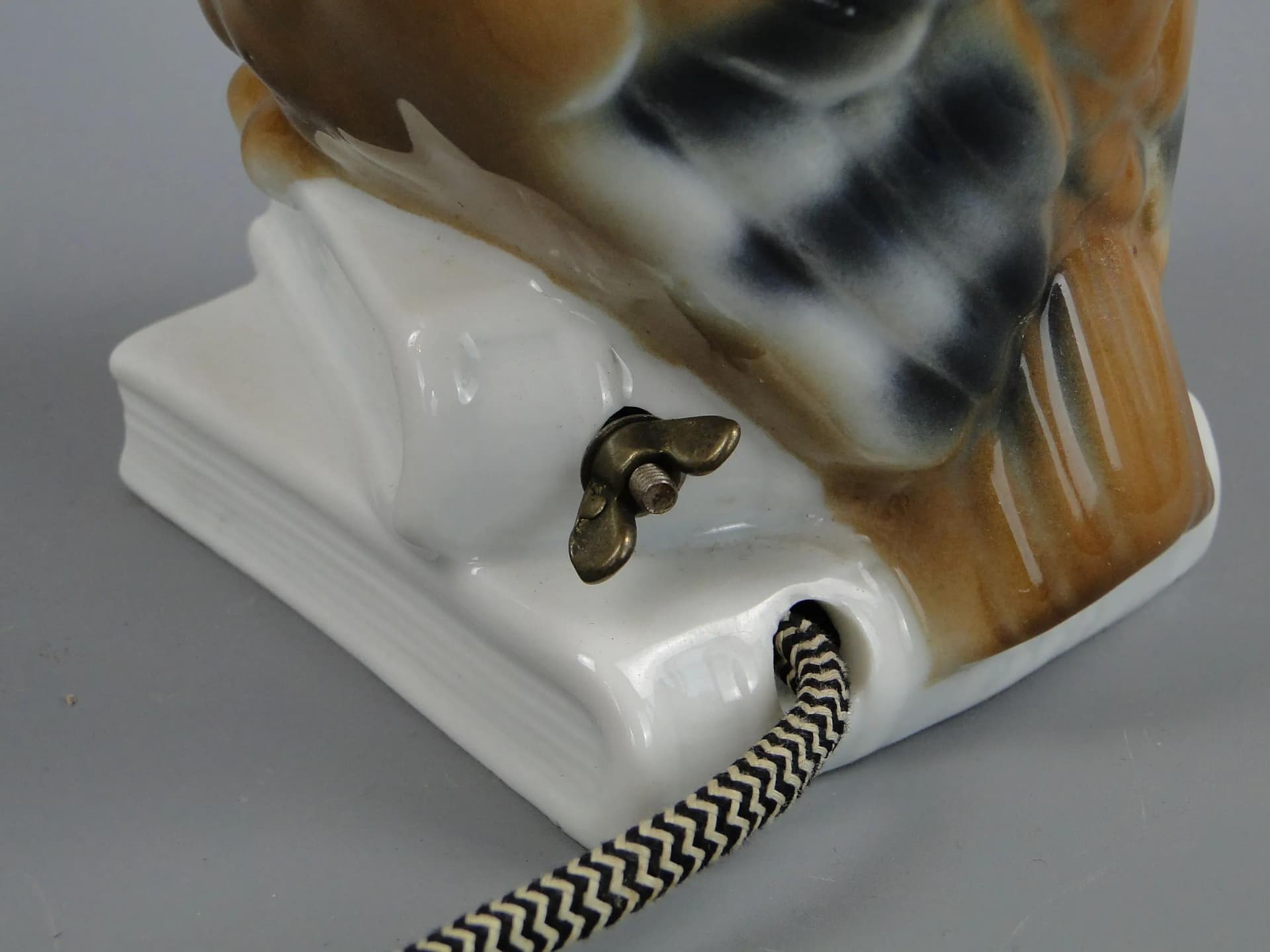 Table lamp owl, brown porcelain, Porzellanfabrik Koenigszelt, Germany, 1930s - 12850