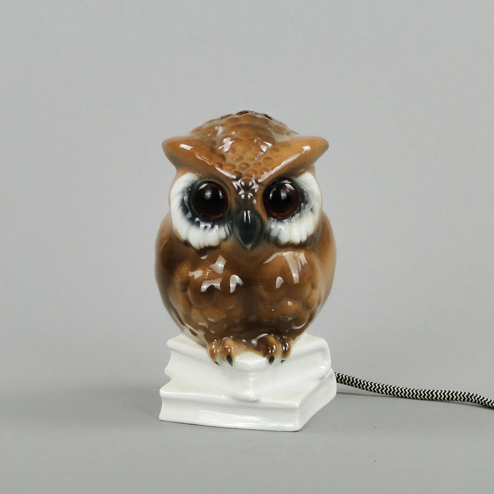 Table lamp owl, brown porcelain, Porzellanfabrik Koenigszelt, Germany, 1930s - 12846