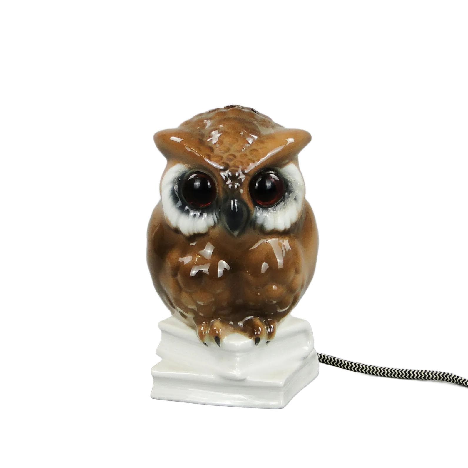 Table lamp owl, brown porcelain, Porzellanfabrik Koenigszelt, Germany, 1930s