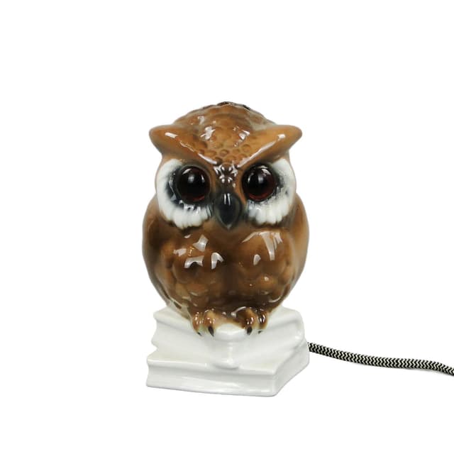 Table lamp owl, brown porcelain, Porzellanfabrik Koenigszelt, Germany, 1930s - DIMENSION