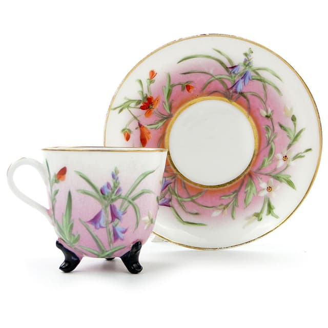 Filiżanka do mokki z talerzykiem, Secesja, multikolor, porcelana, Austria, lata 90. XIX w. - WYMIARY