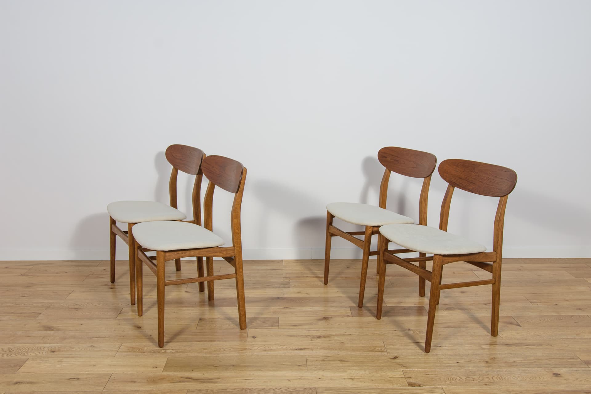 Set of four chairs, oak, cream, Denmark, 1960s. - 185649