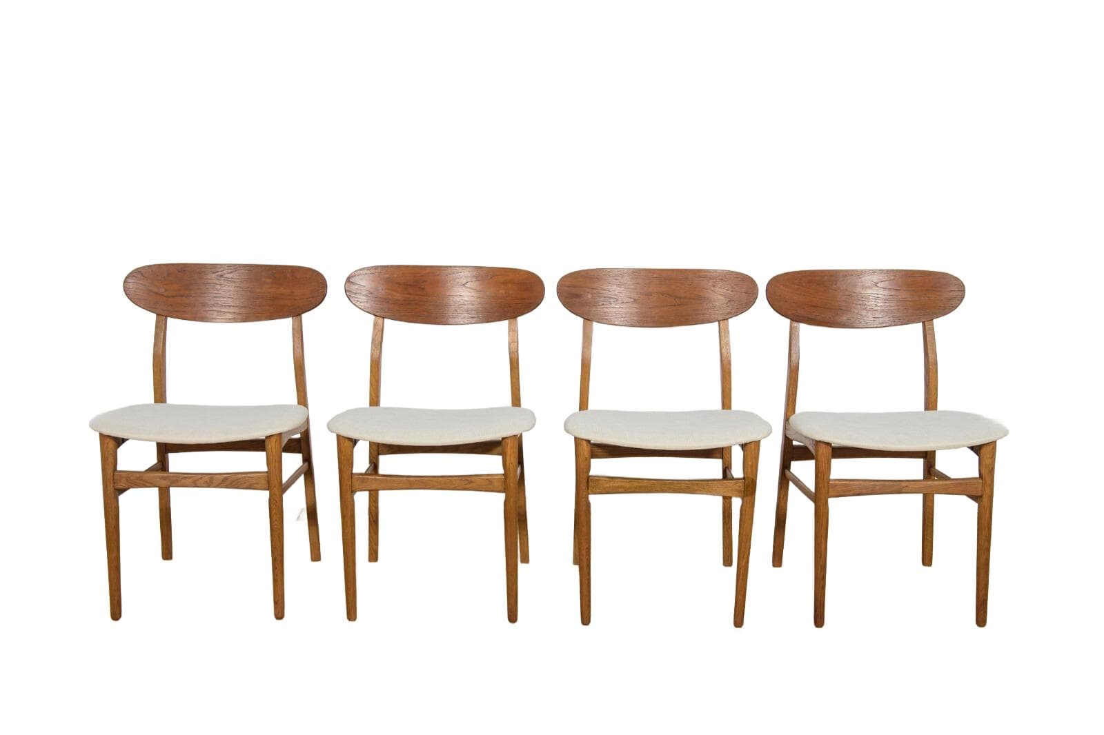 Set of four chairs, oak, cream, Denmark, 1960s.