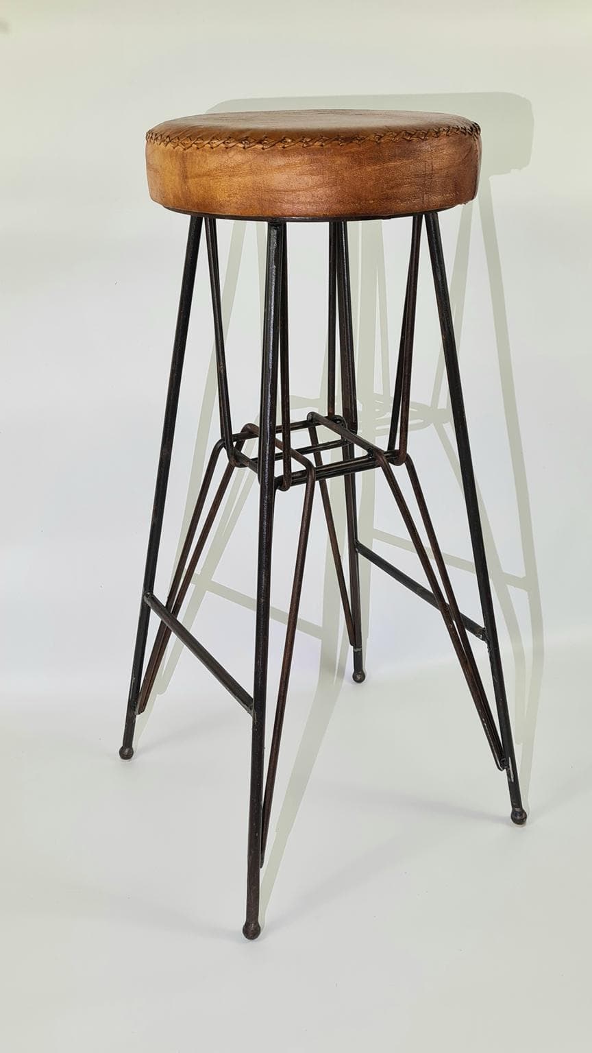 Industrialny taboret, metal, skóra - 185701