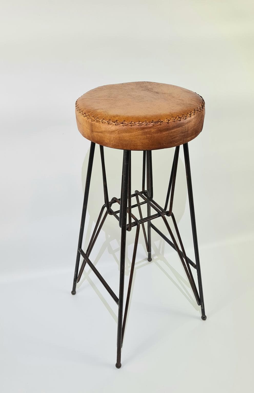 Industrialny taboret, metal, skóra - 185699