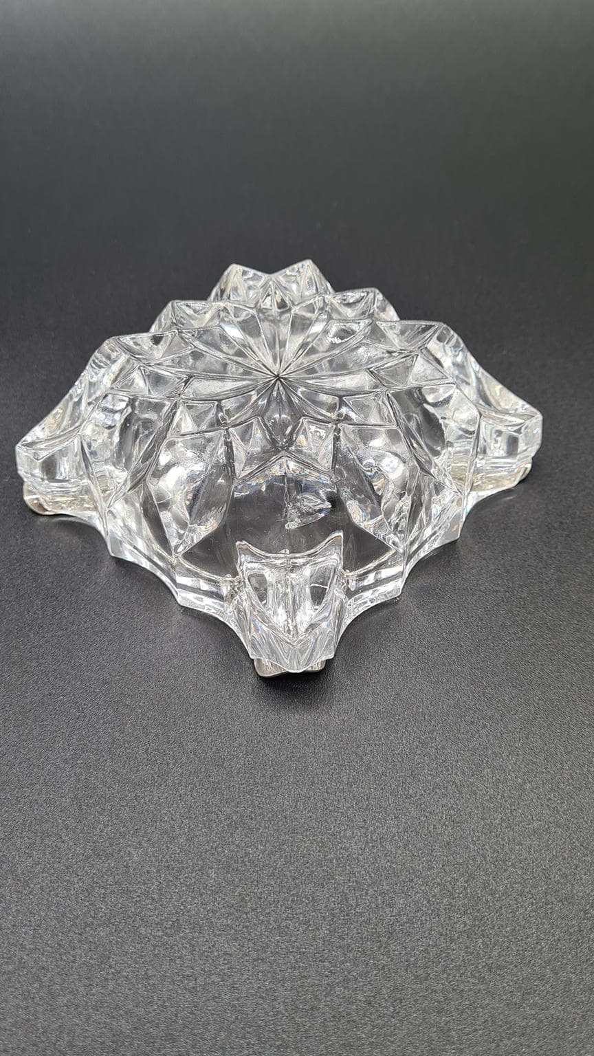 Popielniczka kryształowa z metalową obręczą | Vintage | PRL / lata 60–70 - 185723