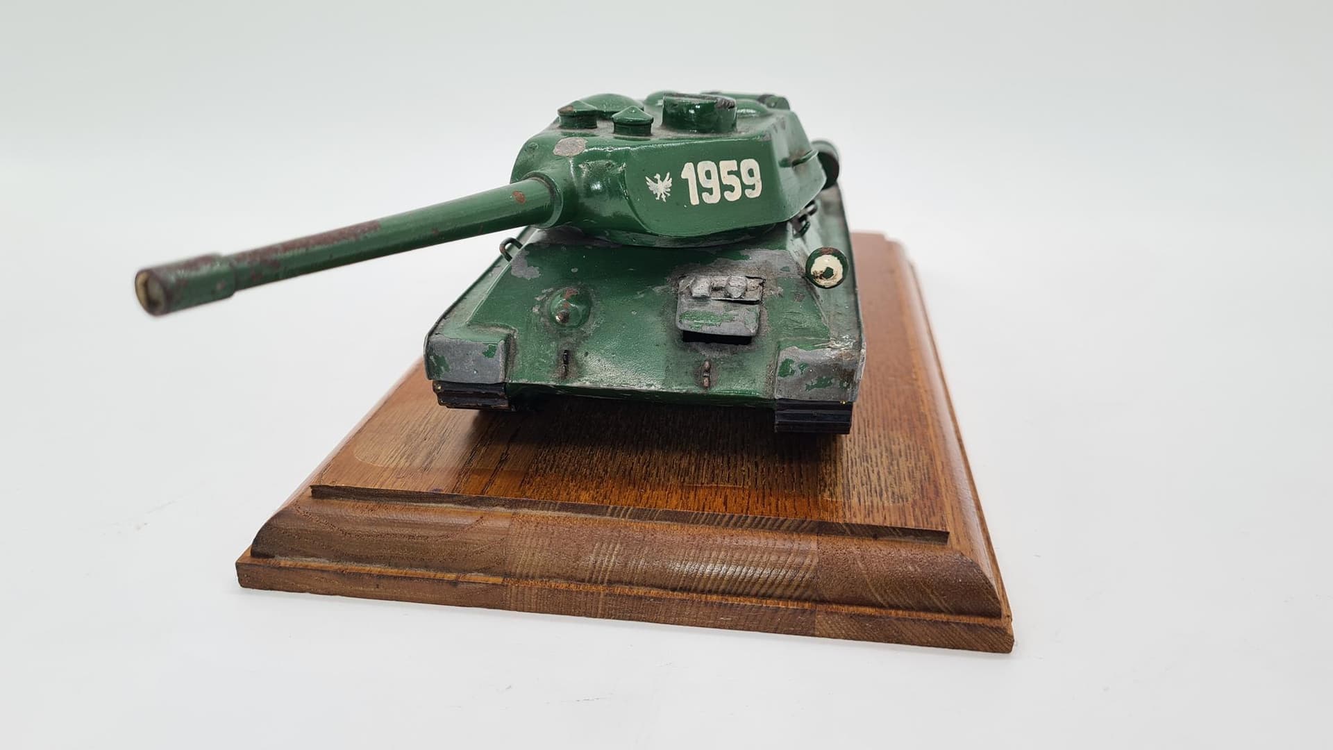 Vintage metalowy model czołgu – w całości z metalu | na drewnianej podstawie | PRL / Europa Wschodnia - 185803