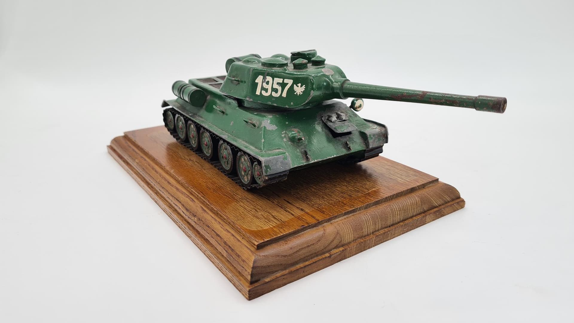 Vintage metalowy model czołgu – w całości z metalu | na drewnianej podstawie | PRL / Europa Wschodnia - 185802