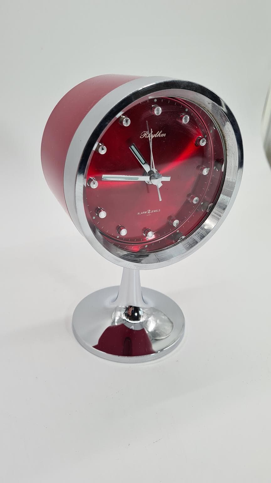 Table Clock Space Age, red, metal, Rhythm, Japan, 1960s. - 185865