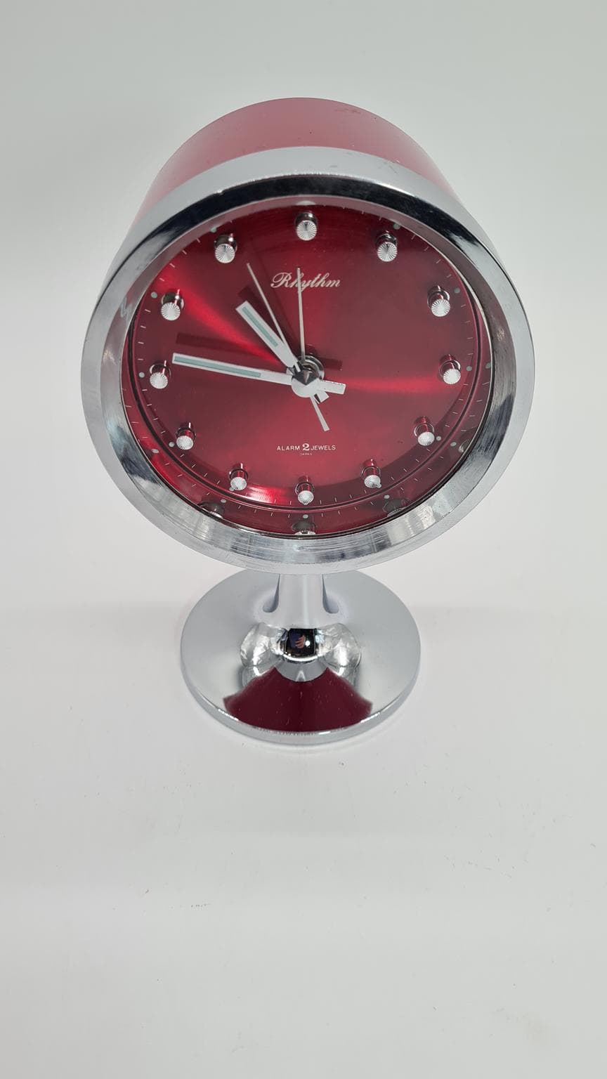 Table Clock Space Age, red, metal, Rhythm, Japan, 1960s. - 185869