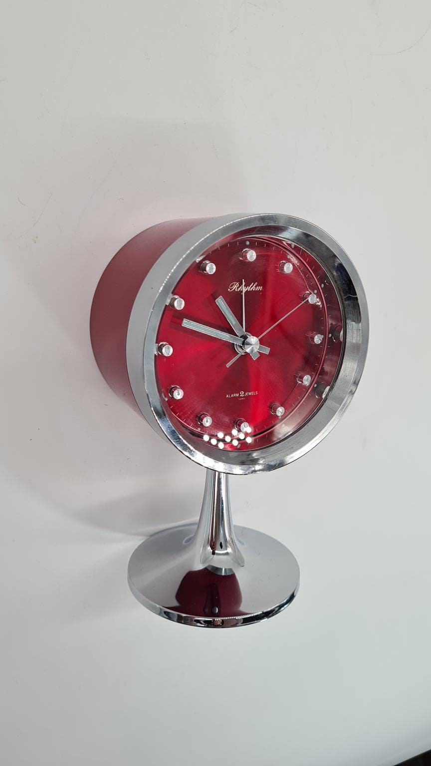 Table Clock Space Age, red, metal, Rhythm, Japan, 1960s. - 185873