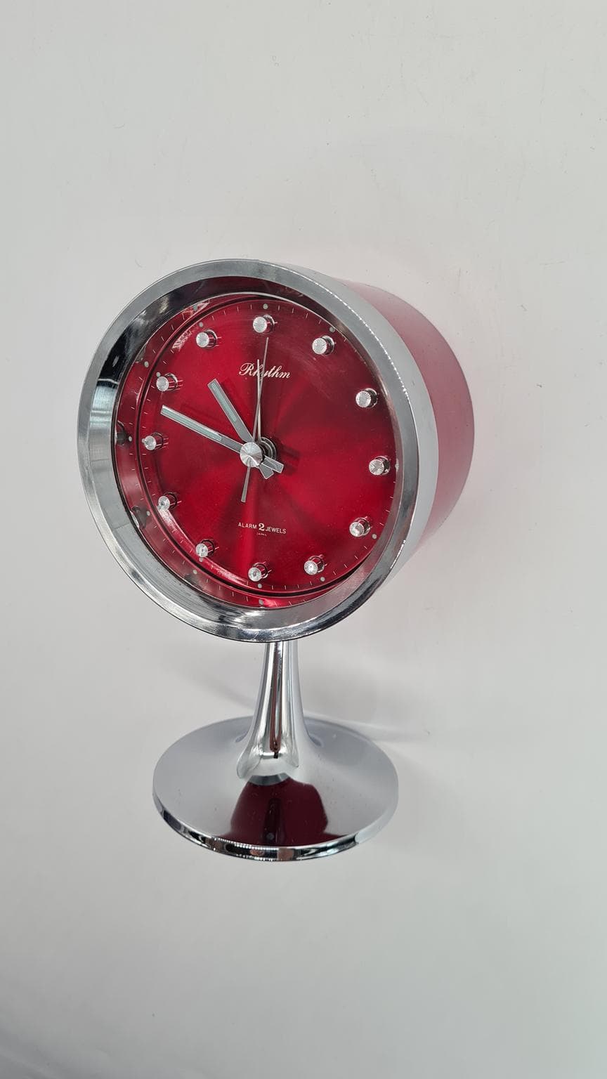 Table Clock Space Age, red, metal, Rhythm, Japan, 1960s. - 185872