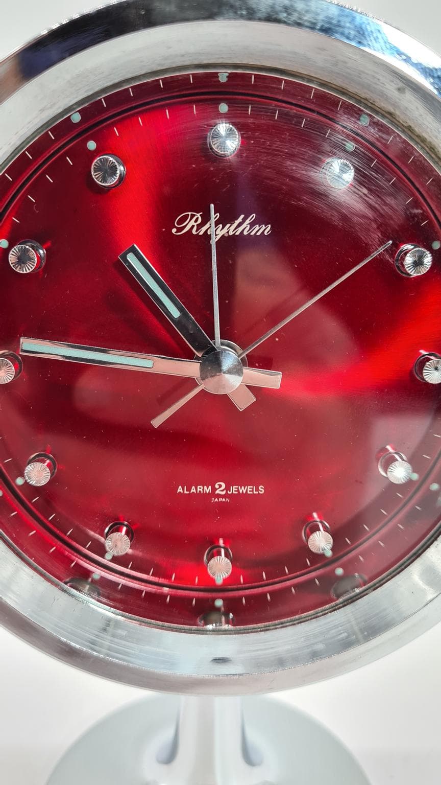 Table Clock Space Age, red, metal, Rhythm, Japan, 1960s. - 185866