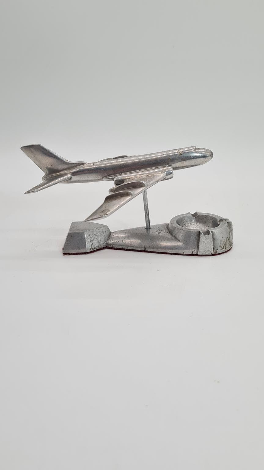 Popielniczka samolot Tupolew Tu-104, srebrny, metal, ZSRR, lata 60. - 185885
