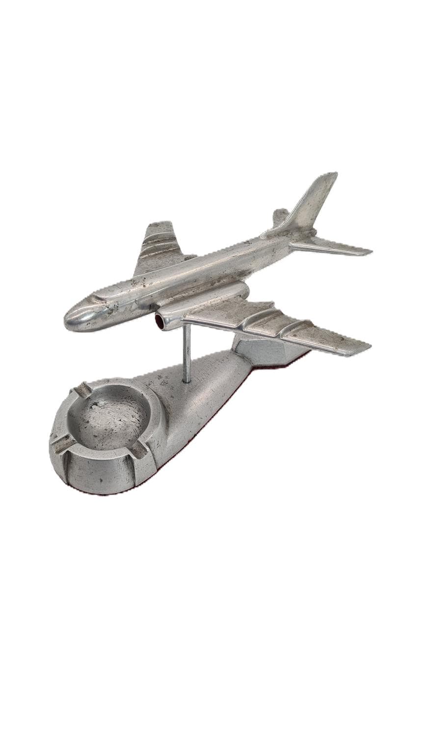 Popielniczka samolot Tupolew Tu-104, srebrny, metal, ZSRR, lata 60.