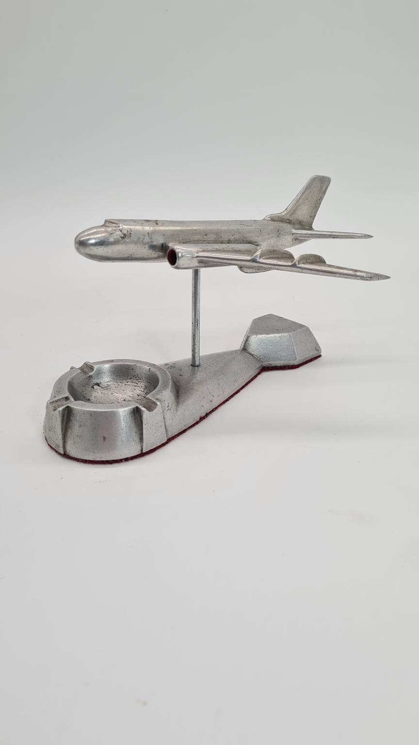 Popielniczka samolot Tupolew Tu-104, srebrny, metal, ZSRR, lata 60. - 185881