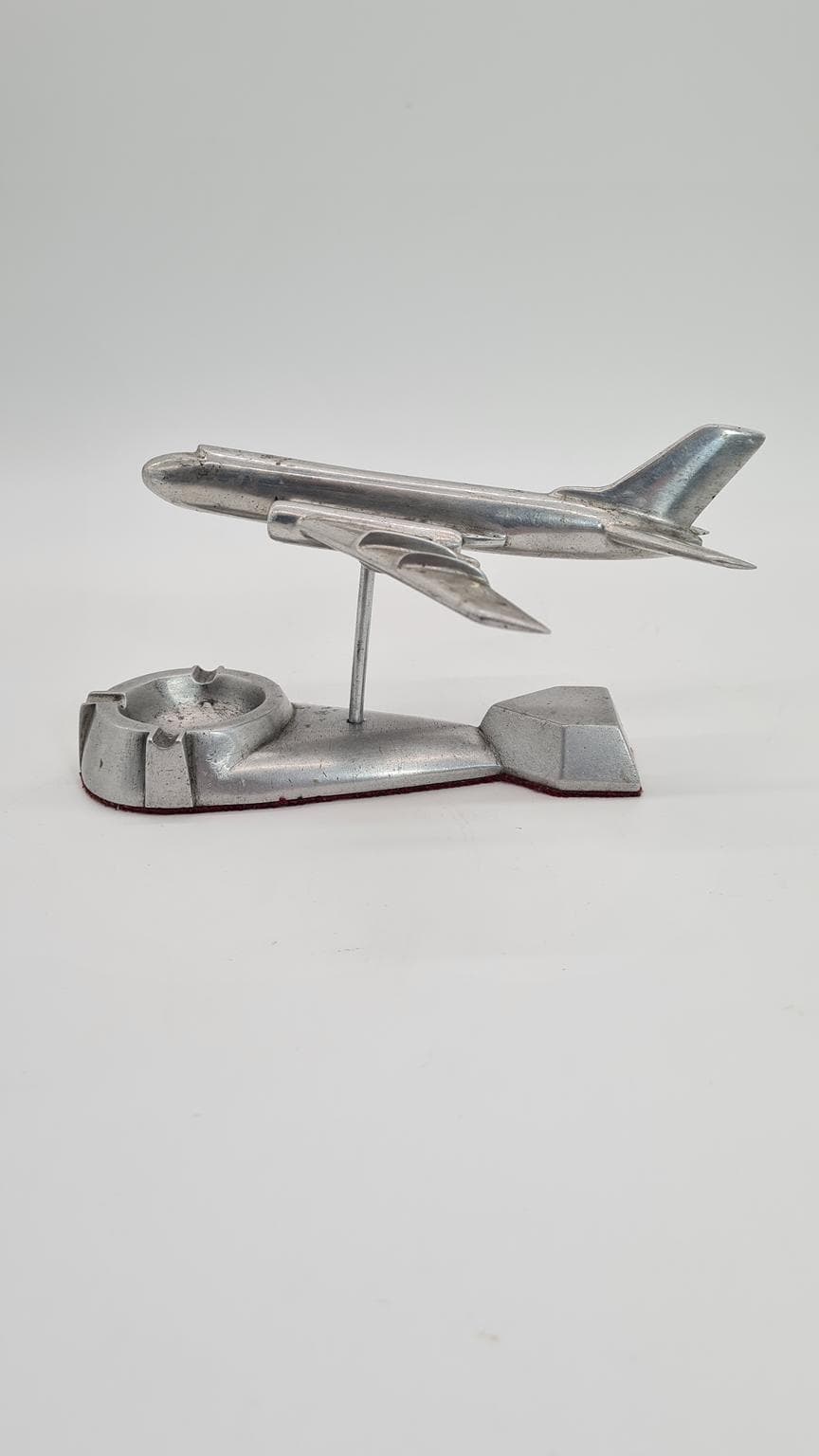 Popielniczka samolot Tupolew Tu-104, srebrny, metal, ZSRR, lata 60. - 185882