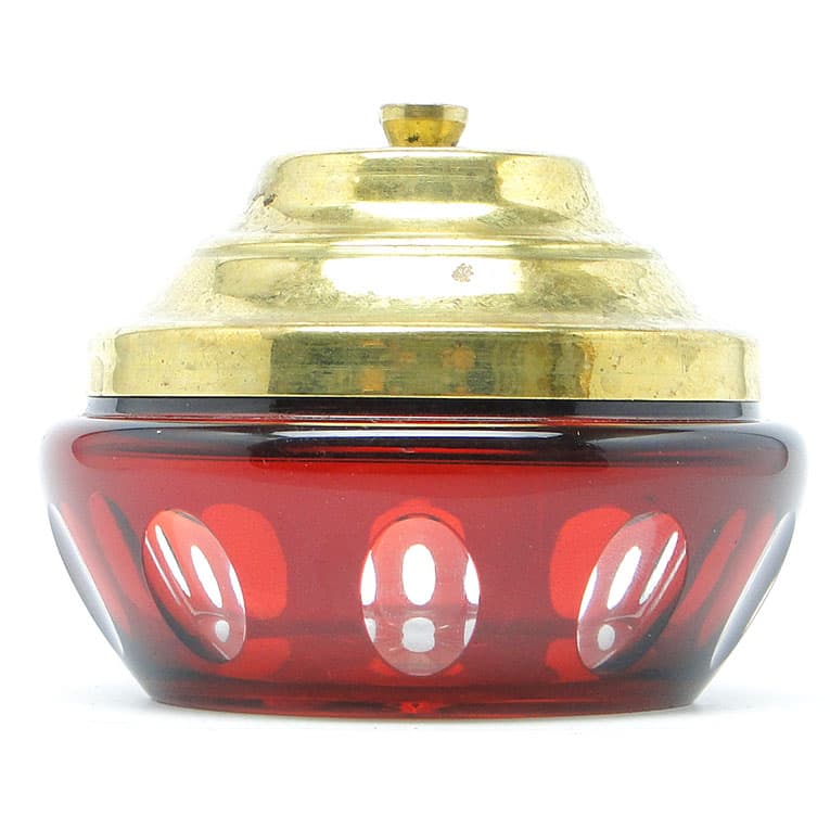 Art Deco bonbonniere, ruby glass, brass, Germany, 1930s.